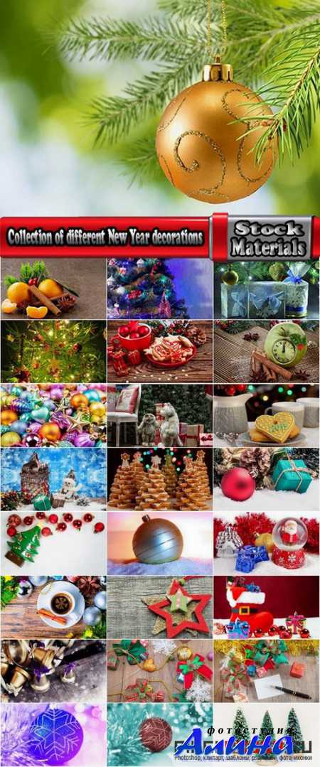 Collection of different New Year decorations